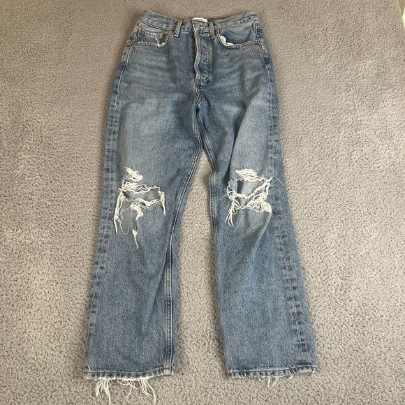 Agolde Crop Jeans Womens 24 x 26 Crop Blue High Rise  Button Fly Distressed - Picture 1 of 12